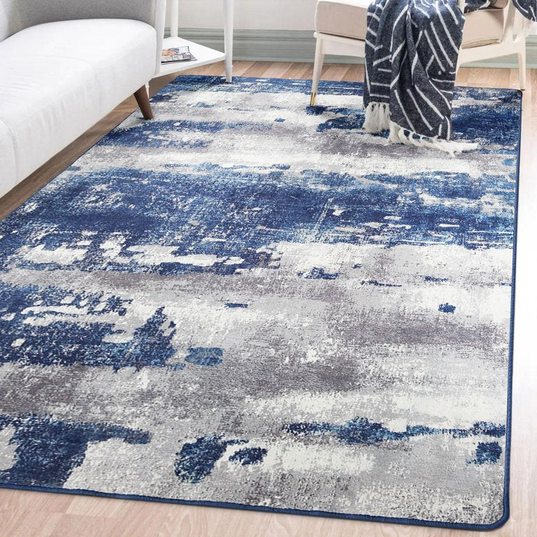 MCOW 2'x3' Area Rug Modern Abstract Rug Soft Washable Rugs for Living Room Decor Carpet for Bedroom Non Slip Dark Blue, Light Blue