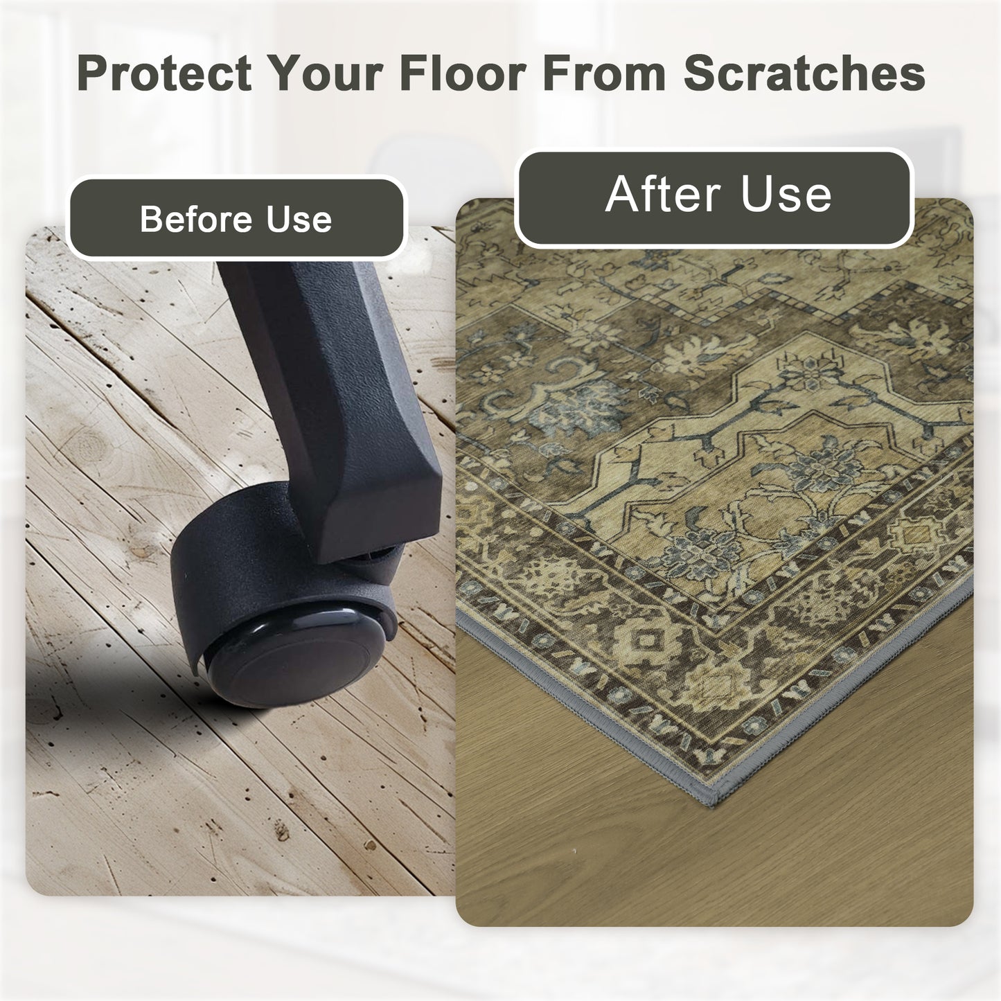 KUETH Protective Flooring Office Chair Mat for Hardwood Floor and Tile Floor, Heavy Duty Desk Chair Mat for Carpets, Anti Slip Office Floor Mats for Rolling Chairs, Low Pile Under Desk Rug