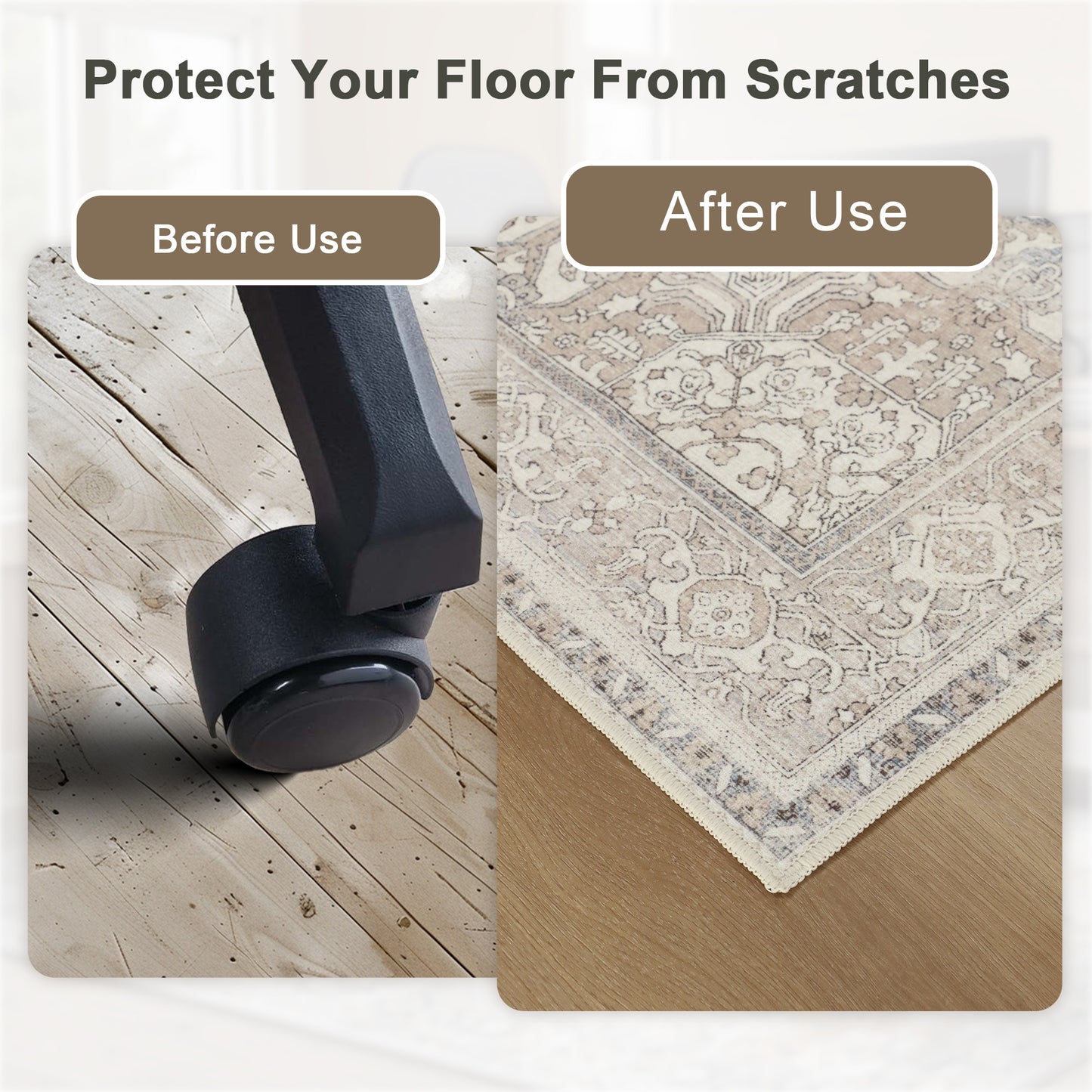 KUETH Protective Flooring Office Chair Mat for Hardwood Floor and Tile Floor, Heavy Duty Desk Chair Mat for Carpets, Anti Slip Office Floor Mats for Rolling Chairs, Low Pile Under Desk Rug