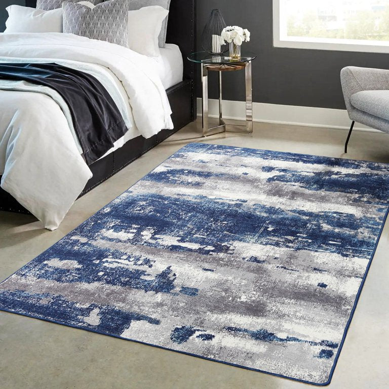 MCOW 2'x3' Area Rug Modern Abstract Rug Soft Washable Rugs for Living Room Decor Carpet for Bedroom Non Slip Dark Blue, Light Blue