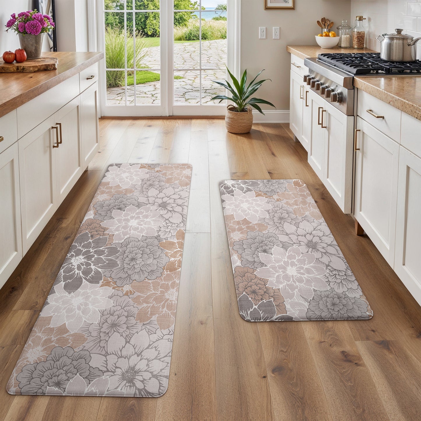 KUETH Kitchen Mats for Floor, Kitchen Rug with Anti Fatigue, Non Slip Washable Kitchen Rug, Set of 2 Kitchen Mat 17"x47"+17"x30", Runner Rug with Waterproof for Bathroon and Bedroom