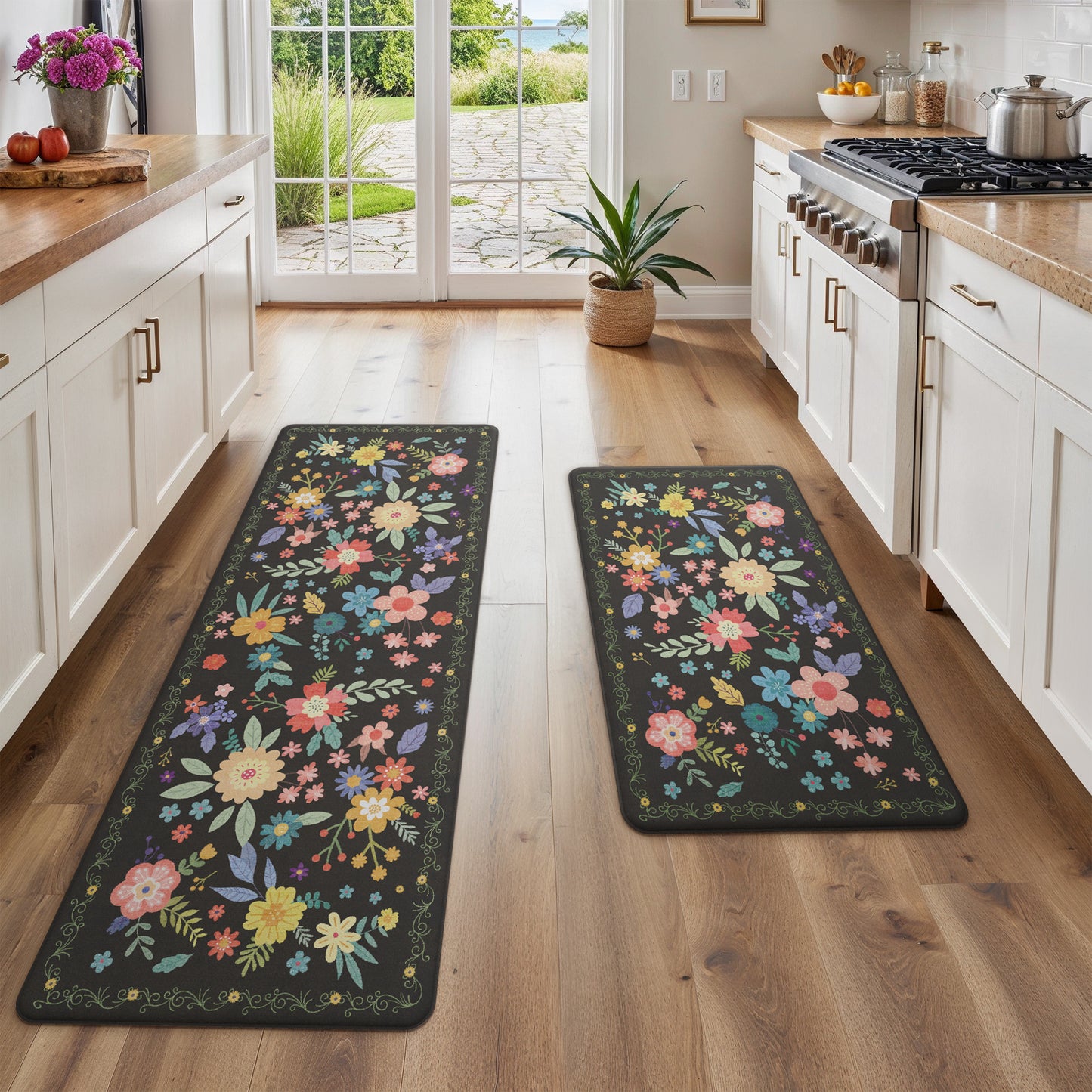 KUETH Kitchen Mats for Floor, Kitchen Rug with Anti Fatigue, Non Slip Washable Kitchen Rug, Set of 2 Kitchen Mat 17"x47"+17"x30", Runner Rug with Waterproof for Bathroon and Bedroom