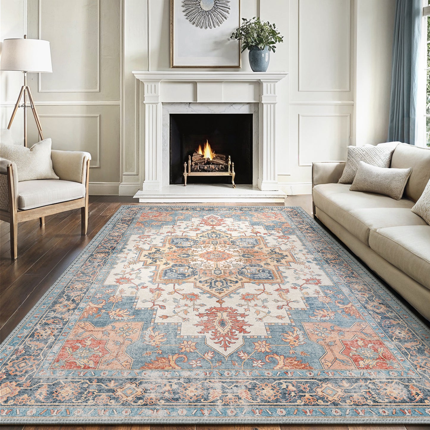 KUETH 9x12 Area Rugs for Living Room, Non Slip Machine Washable Low-Pile Rugs, Strain resistant and Ultra-thin Print Rug for Bedroom, Dining Room, Home Office.
