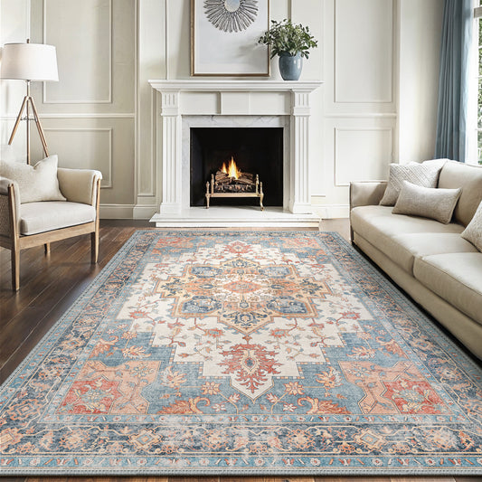 KUETH 9x12 Area Rugs for Living Room, Non Slip Machine Washable Low-Pile Rugs, Strain resistant and Ultra-thin Print Rug for Bedroom, Dining Room, Home Office.