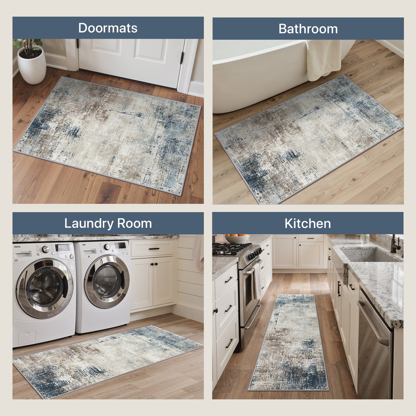 KUETH Kitchen Mats for Floor,Sets of 3 Non Slip Washable Abstract Kitchen Rugs 20"x32"+20"x48"+20"x59", Kitchen Runner Rug with Waterproof for Hallway, Laundry, Bathroon and Bedroom