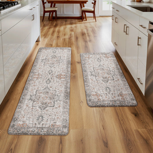 KUETH Kitchen Rug for Floor, Kitchen Mat Anti Fatigue, Non Slip Washable Kitchen Rug, Set of 2 Kitchen Mat 17"x47"+17"x30", Brown