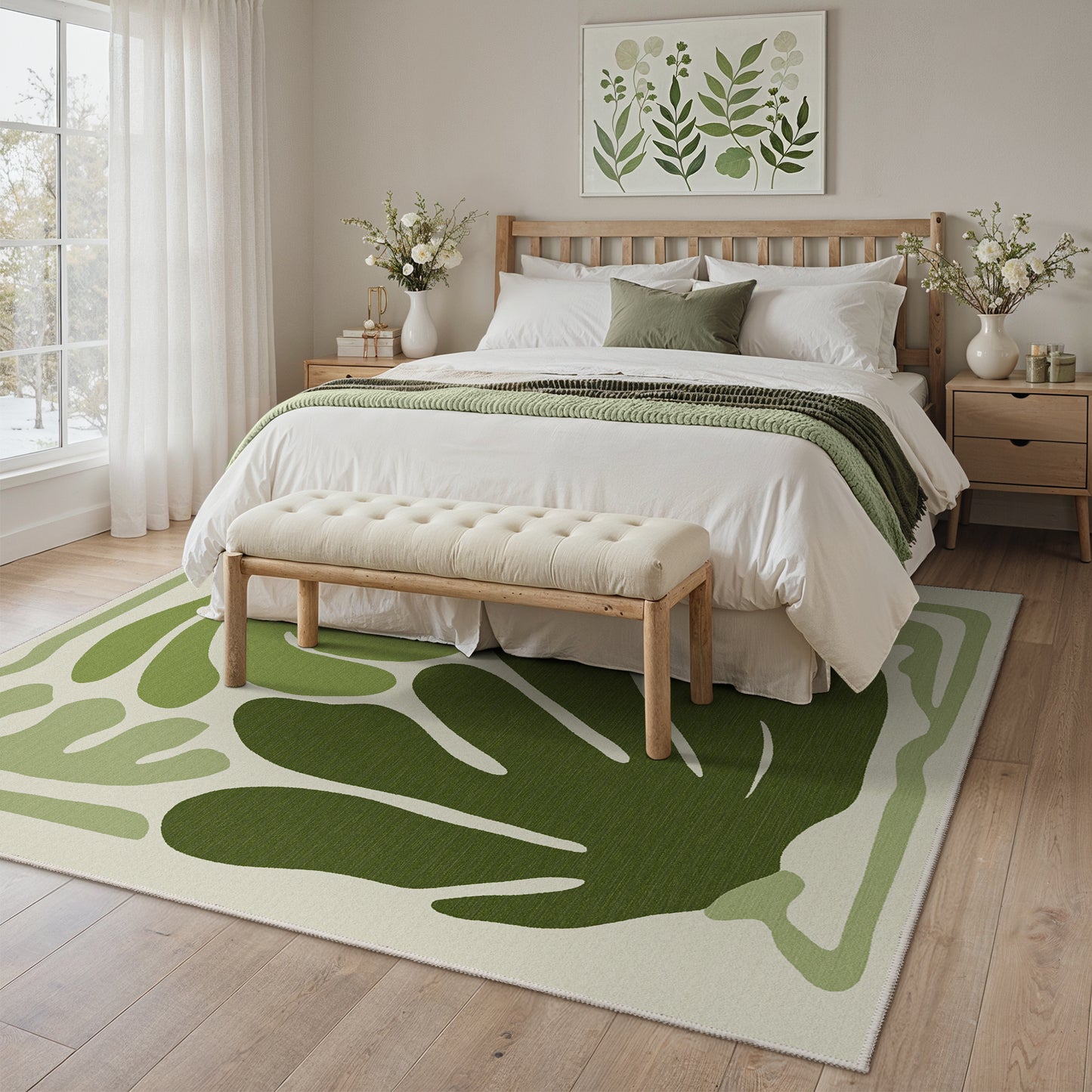 KUETH 3X5 Area Rugs Machine Washable Rugs for Living Room, Non Slip Throw Rug with Rubber Backing, Green Rug for Entryway、Bedroom、Kitchen、Floor and Dining Room