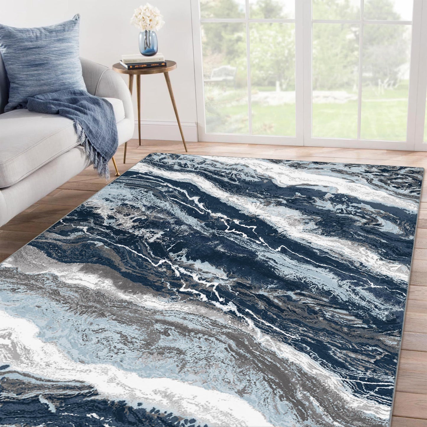 MCOW Area Rugs for Bedroom Abstract Machine Washable Vintage Rugs Distressed Modern Print Throw Rug for Living Room Aesthetic, Non Slip Carpet with Gripper