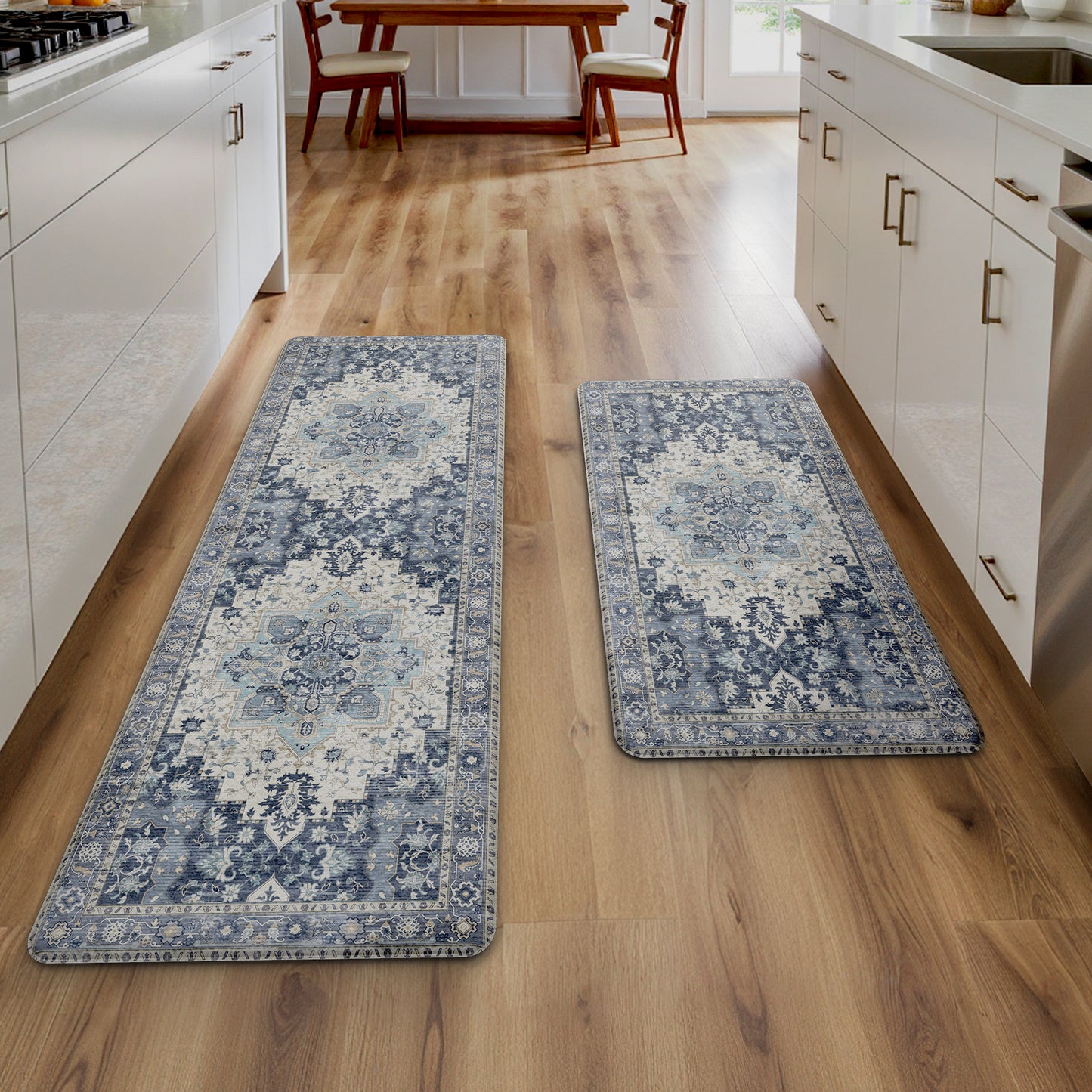 KUETH Kitchen Mats for Floor, Kitchen Rug with Anti Fatigue, Non Slip Washable Kitchen Rug, Set of 2 Kitchen Mat 17"x47"+17"x30", Runner Rug with Waterproof for Bathroon and Bedroom