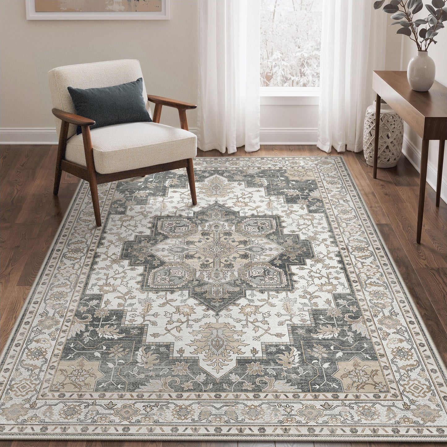 KUETH  Area Rugs Machine Washable Rugs for Living Room, Non Slip Throw Rug with Rubber Backing, Rug for Entryway、Bedroom、Kitchen、Floor and Dining Room