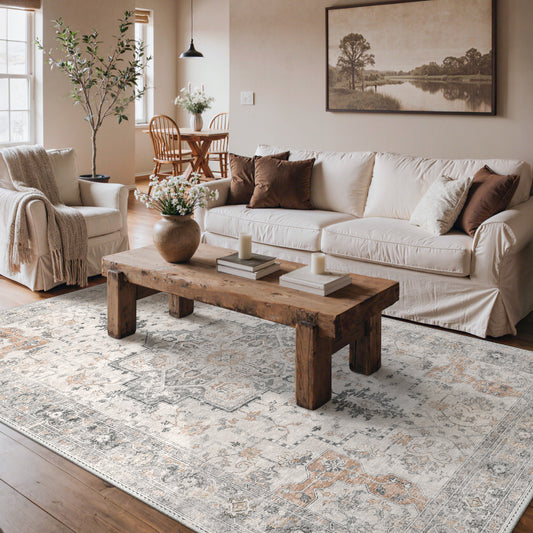 KUETH  Area Rugs for Living Room, Non Slip Machine Washable Retro Rugs, Ultra-thin Print Rug for Bedroom, Dining Room, Home Office.