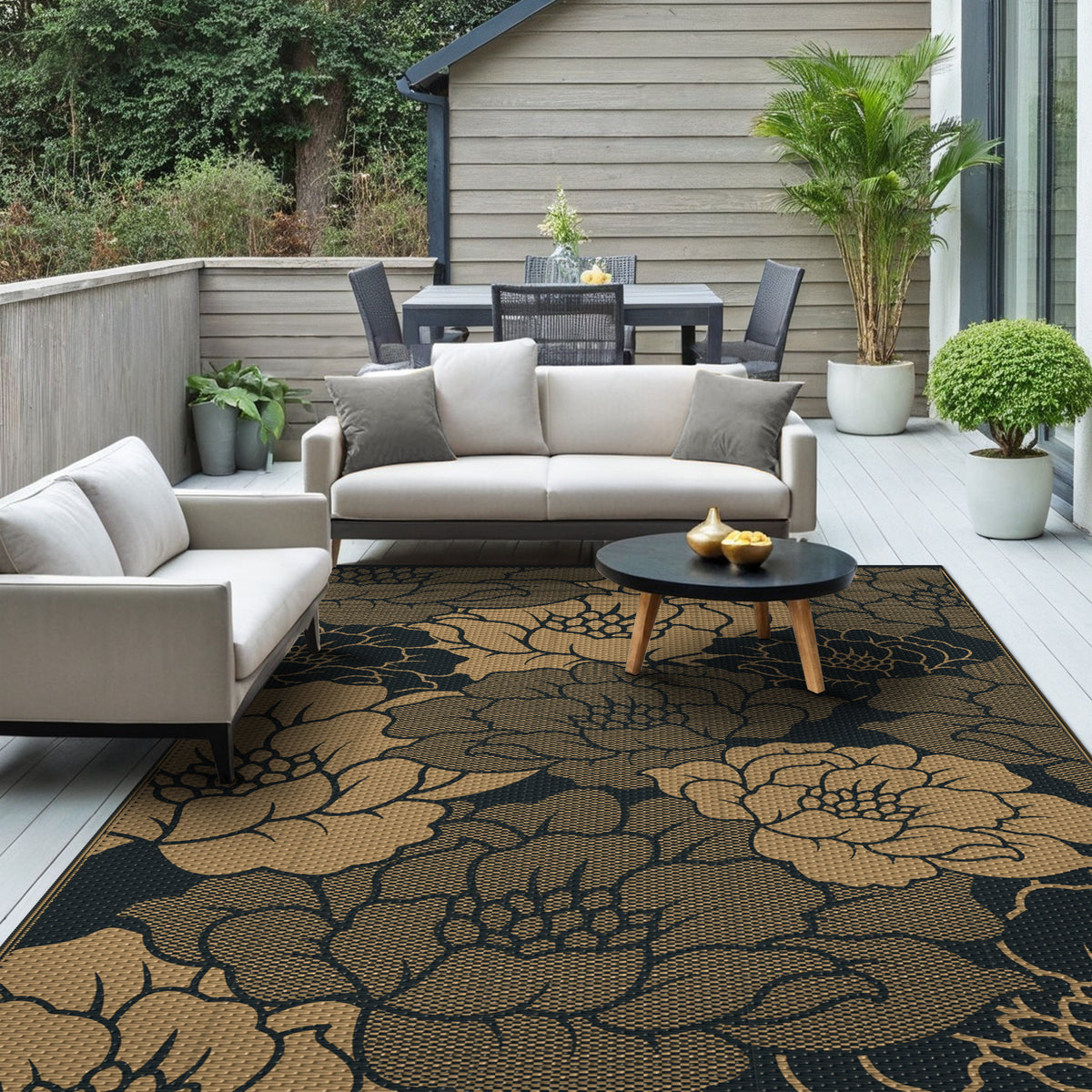 KUETH 6'x 9' Outdoor Rug Plastic Waterproof Outside Foldable Mat UV Resistant Patio RV Deck Carpet,Black Brown