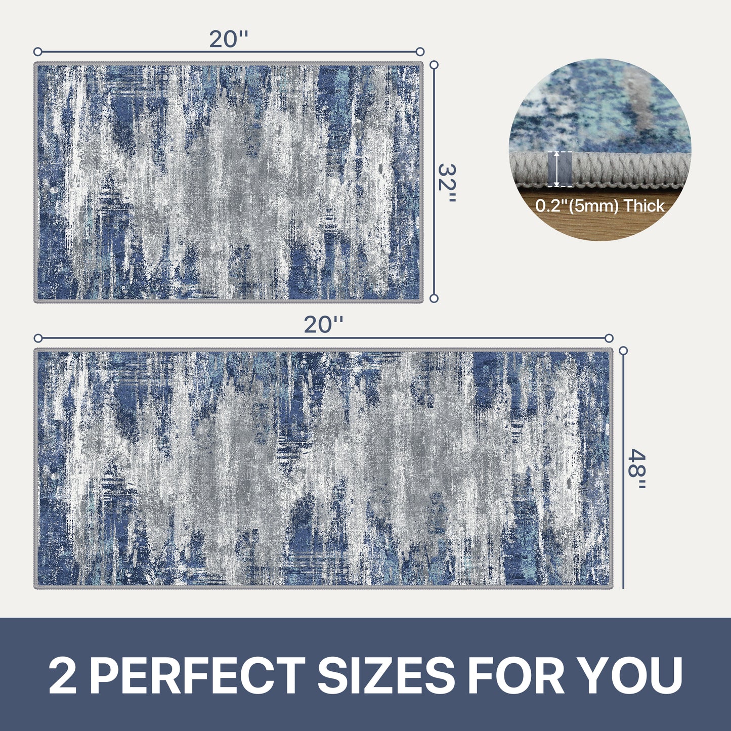 KUETH Kitchen Mats for Floor,Sets of 3 Non Slip Washable Abstract Kitchen Rugs 20"x32"+20"x48"+20"x59", Kitchen Runner Rug with Waterproof for Hallway, Laundry, Bathroon and Bedroom