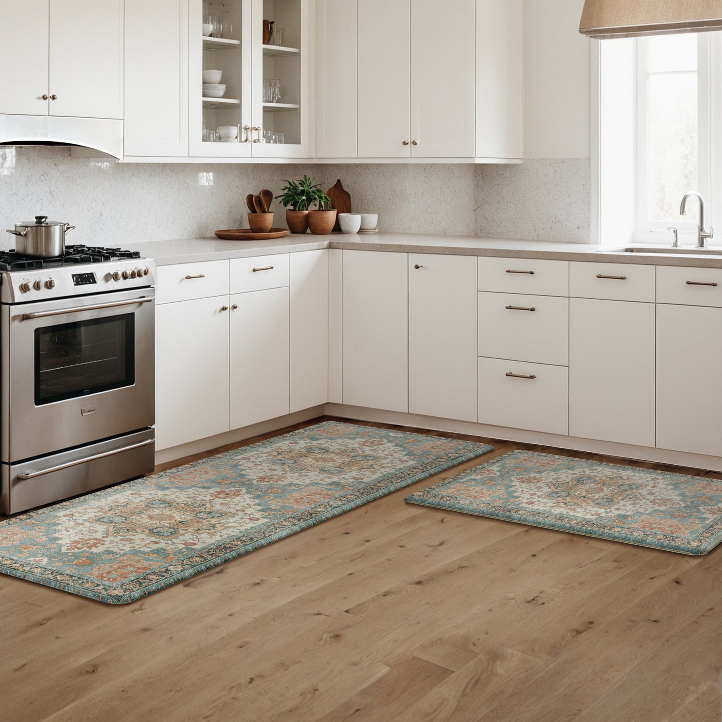 KUETH Kitchen Mats for Floor, Kitchen Rug with Anti Fatigue, Non Slip Washable Kitchen Rug, Set of 2 Kitchen Mat 17"x47"+17"x30", Runner Rug with Waterproof for Bathroon and Bedroom