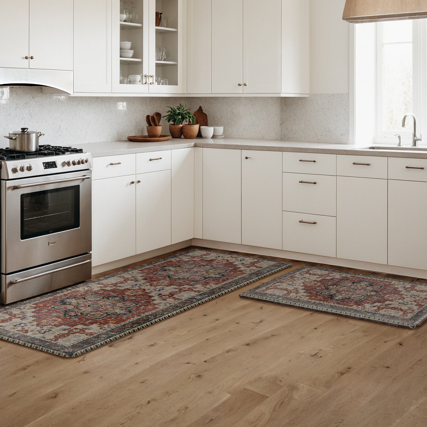 KUETH Kitchen Mats for Floor, Kitchen Rug with Anti Fatigue, Non Slip Washable Kitchen Rug, Set of 2 Kitchen Mat 17"x59"+17"x30", Runner Rug with Waterproof for Bathroon and Bedroom