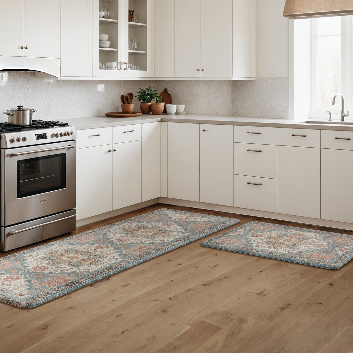 KUETH Kitchen Mats for Floor, Kitchen Rug with Anti Fatigue, Non Slip Washable Kitchen Rug, Set of 2 Kitchen Mat 17"x47"+17"x30", Runner Rug with Waterproof for Bathroon and Bedroom