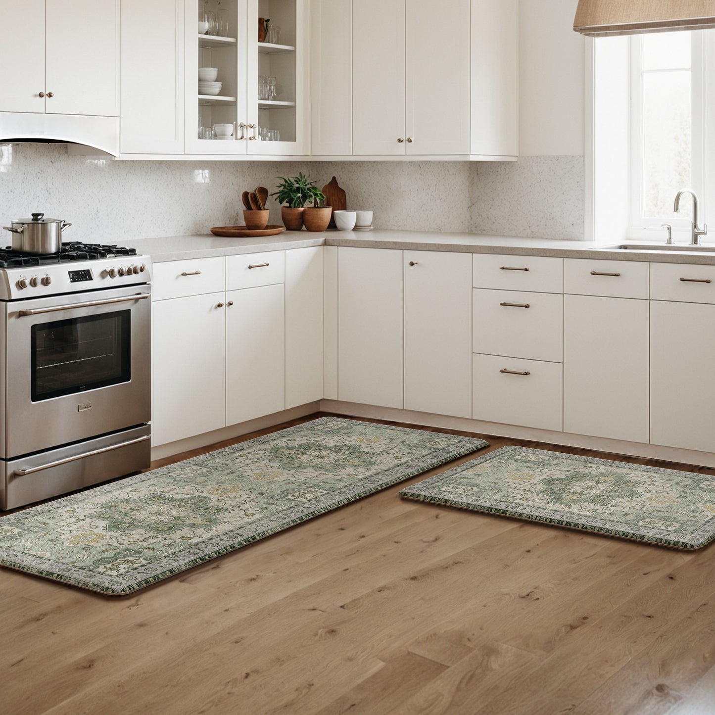 KUETH Kitchen Mats for Floor, Kitchen Rug with Anti Fatigue, Non Slip Washable Kitchen Rug, Set of 2 Kitchen Mat 17"x47"+17"x30", Runner Rug with Waterproof for Bathroon and Bedroom