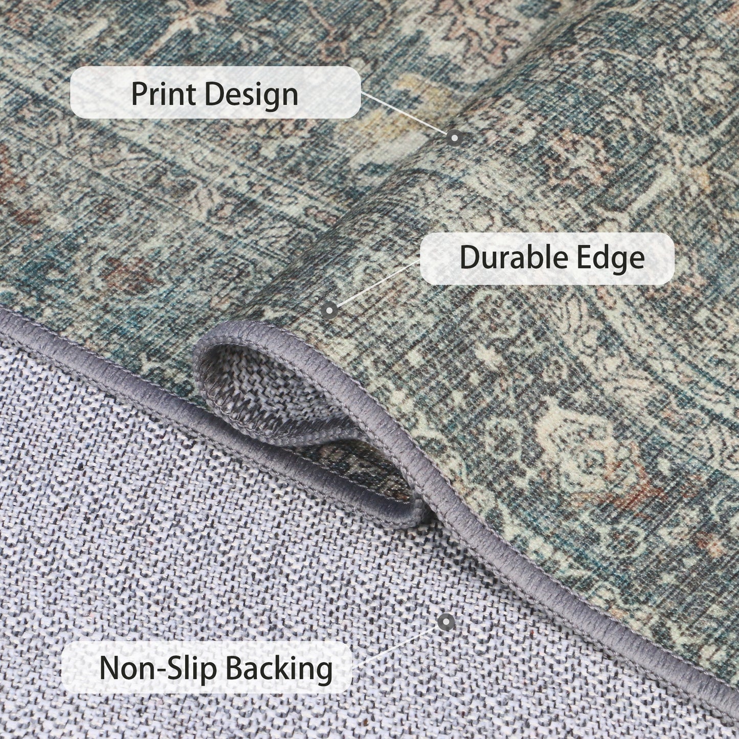 KUETH 5x7 Area Rugs for Living Room Bedroom, Machine Washable Stain Resistant Non-Shed Carpet,, Low Pile Mat with Non Slip Backing