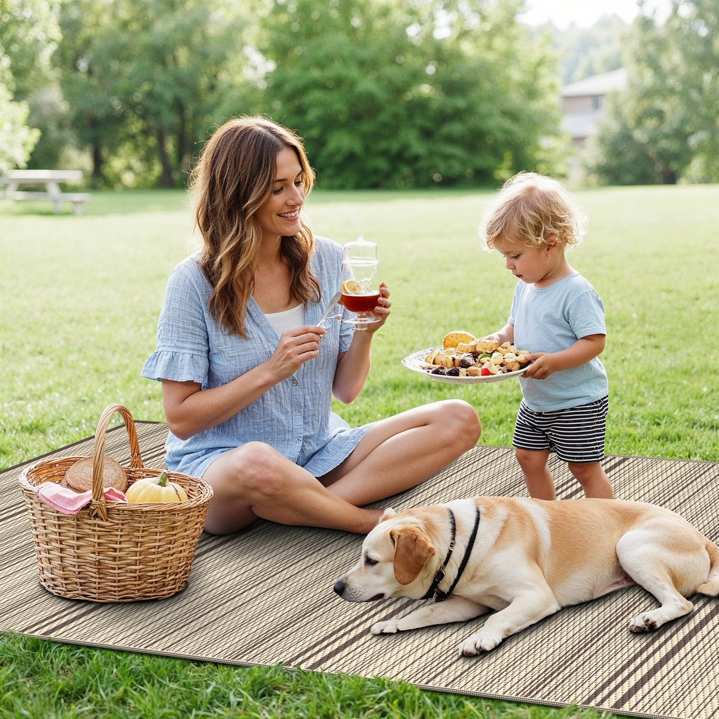 KUETH 5'x 8' Outdoor Waterproof Rug Camping Mat Patio Carpet,COFFEE&BEIGE