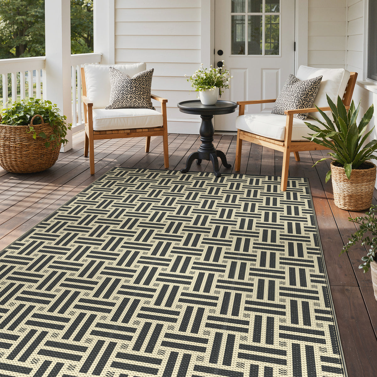 KUETH 6'x 9'Outdoor Plastic Rug Foldable Waterproof UV Resistant Outdoor Patio Geometric RV Deck Rug