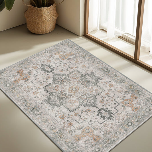 KUETH  Area Rugs for Living Room, Non Slip Machine Washable Retro Rugs, Ultra-thin Print Rug for Bedroom, Dining Room, Home Office.