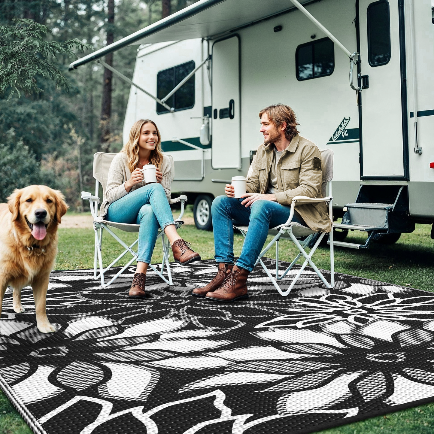 KUETH 5'x 8' Outdoor Waterproof Rug Plastic Mat Easy cleaning Durable Fashion Recyclable Material