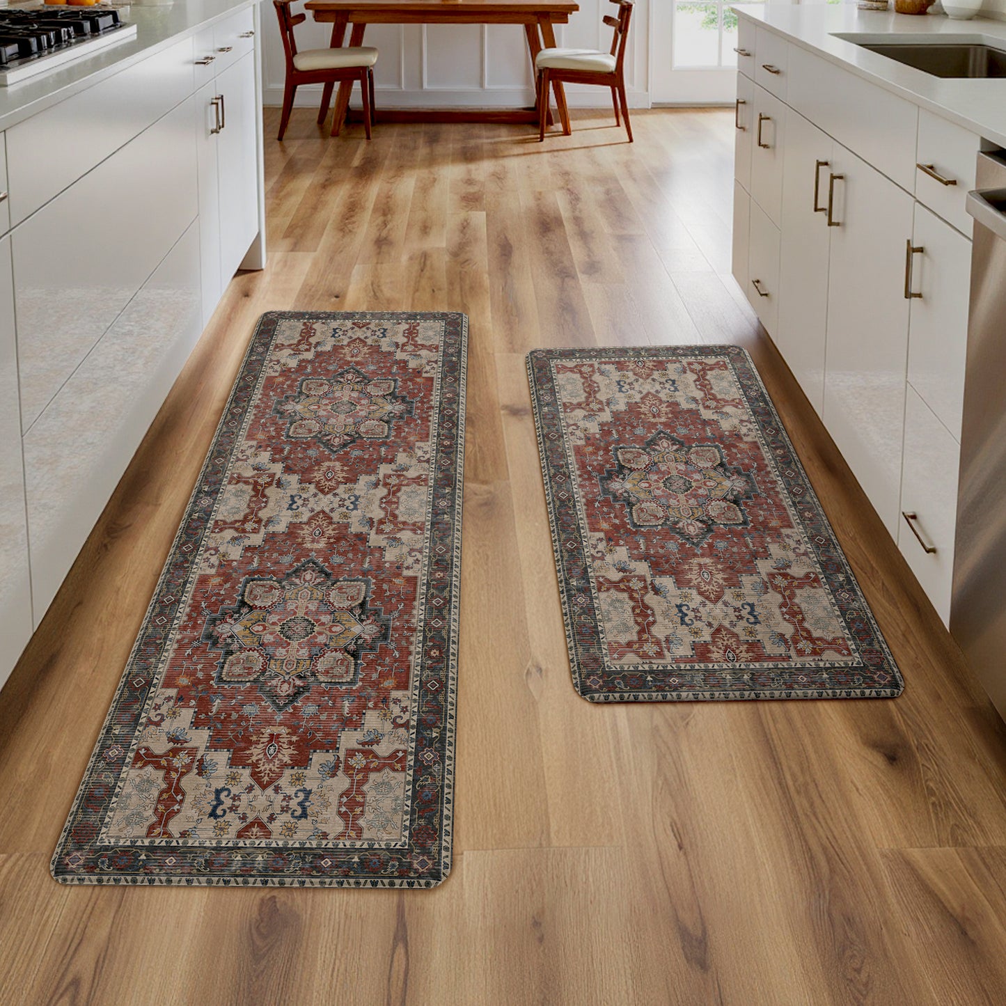 KUETH Kitchen Mats for Floor, Kitchen Rug with Anti Fatigue, Non Slip Washable Kitchen Rug, Set of 2 Kitchen Mat 17"x59"+17"x30", Runner Rug with Waterproof for Bathroon and Bedroom