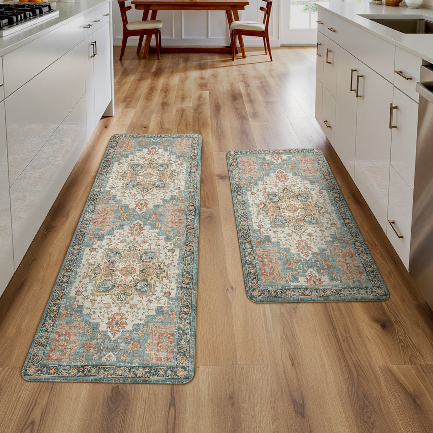 KUETH Kitchen Mats for Floor, Kitchen Rug with Anti Fatigue, Non Slip Washable Kitchen Rug, Set of 2 Kitchen Mat 17"x47"+17"x30", Runner Rug with Waterproof for Bathroon and Bedroom