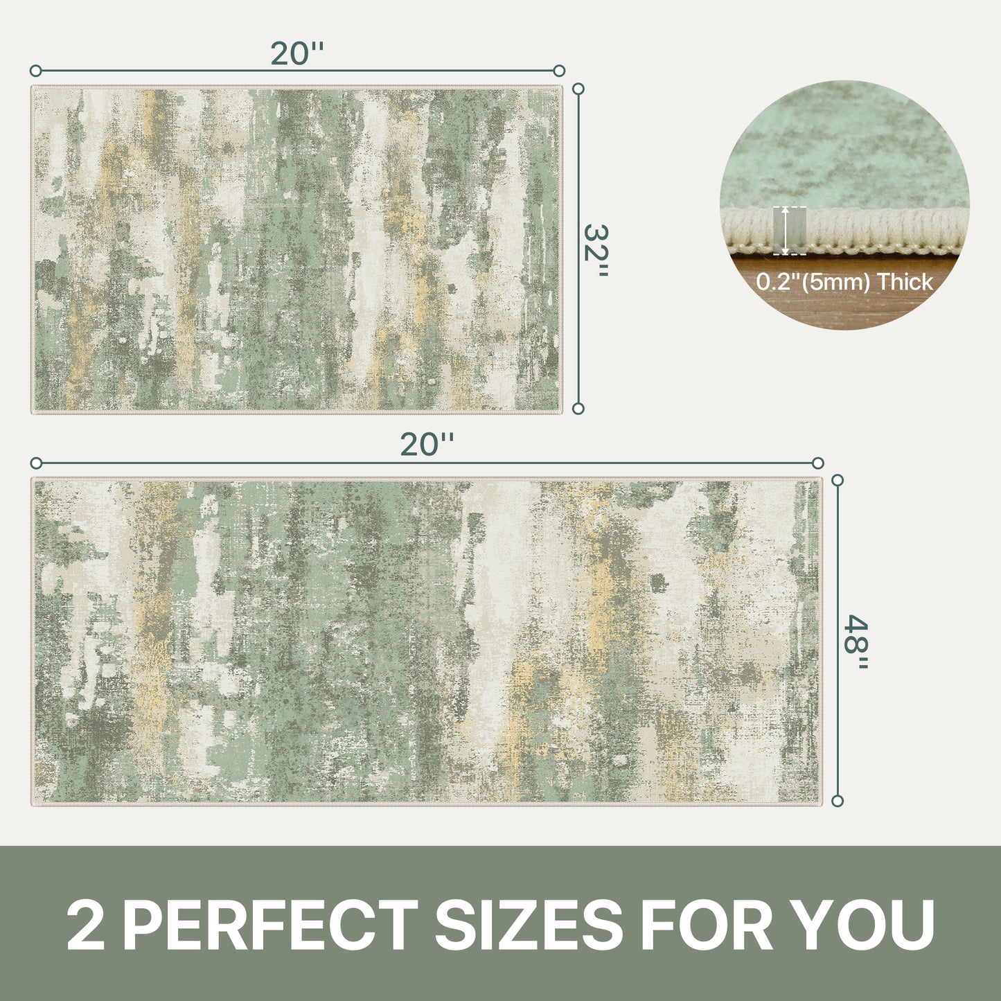 KUETH Kitchen Mats for Floor,Sets of 3 Non Slip Washable Abstract Kitchen Rugs 20"x32"+20"x48"+20"x59", Kitchen Runner Rug with Waterproof for Hallway, Laundry, Bathroon and Bedroom