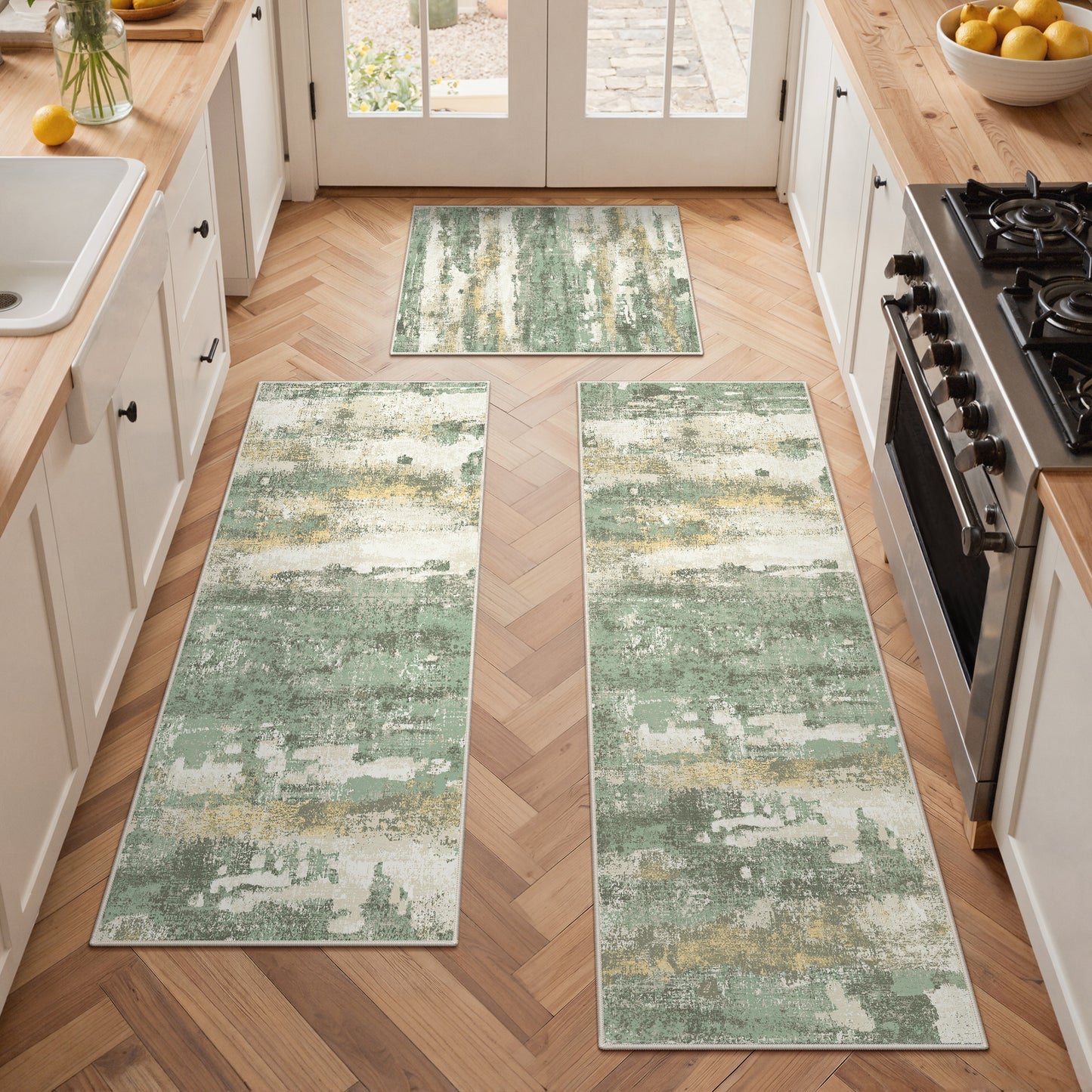 KUETH Kitchen Mats for Floor,Sets of 3 Non Slip Washable Abstract Kitchen Rugs 20"x32"+20"x48"+20"x59", Kitchen Runner Rug with Waterproof for Hallway, Laundry, Bathroon and Bedroom