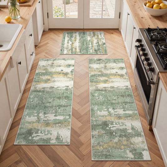 KUETH Kitchen Mats for Floor,Sets of 3 Non Slip Washable Abstract Kitchen Rugs 20"x32"+20"x48"+20"x59", Kitchen Runner Rug with Waterproof for Hallway, Laundry, Bathroon and Bedroom