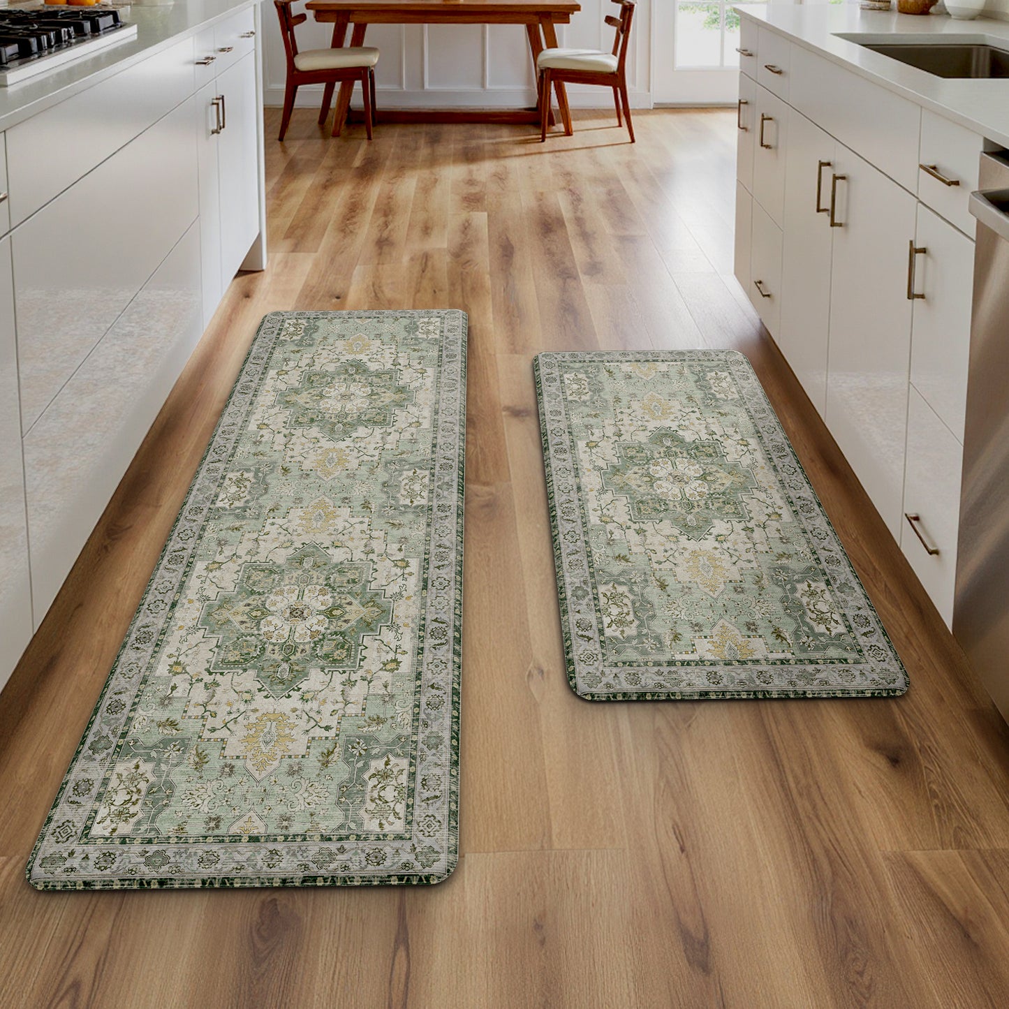 KUETH Kitchen Mats for Floor, Kitchen Rug with Anti Fatigue, Non Slip Washable Kitchen Rug, Set of 2 Kitchen Mat 17"x47"+17"x30", Runner Rug with Waterproof for Bathroon and Bedroom