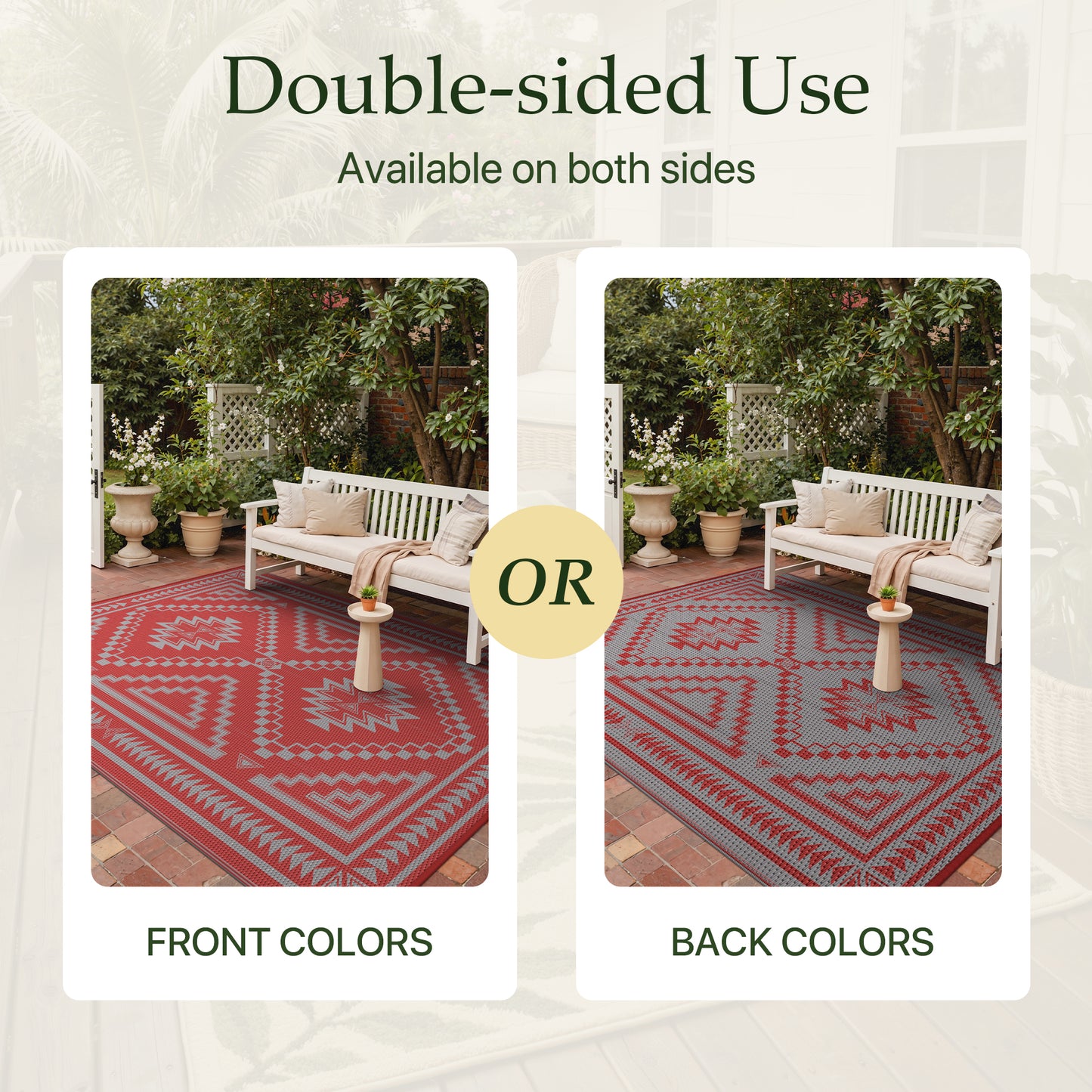 KUETH 6' x 9' Outdoor Rug Waterproof for Patio Carpet Plastic Reversible Straw Outdoor Rug for Camping Picnic Geometric Mat ,RED & GREY