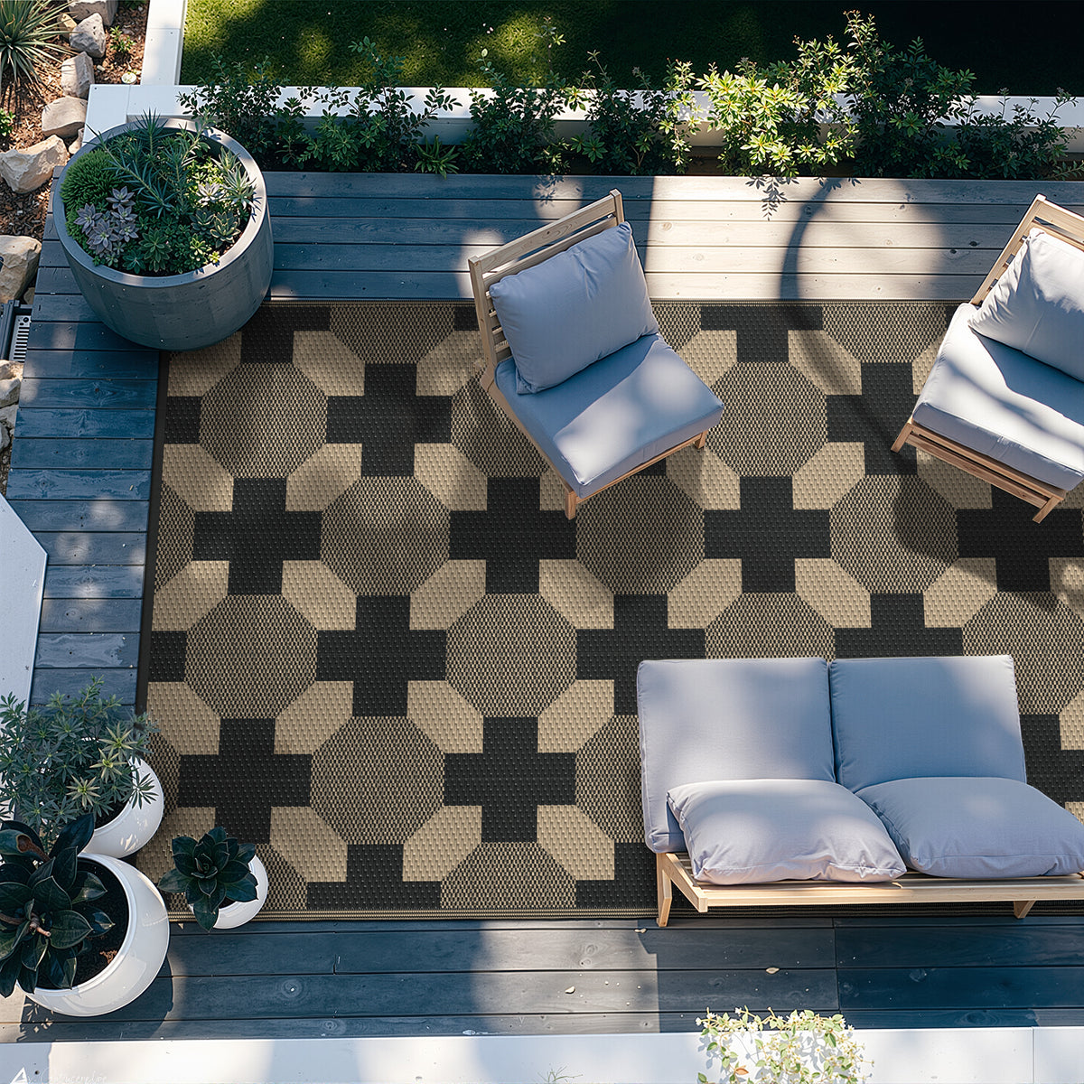 KUETH 6'x 9' Reversible Outdoor Patio Rug Waterproof UV Resistant Foldable Plastic Camping Carpet for RV Deck Pool Yard Balcony