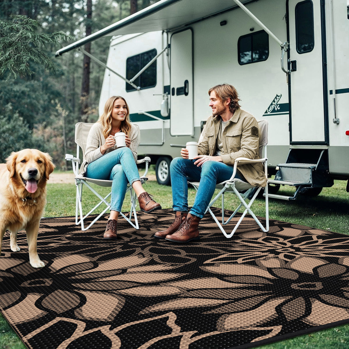 KUETH 6'x9' Outdoor Rug Waterproof Plastic Reversible Patio Camping Outside Carpet,Black Brown
