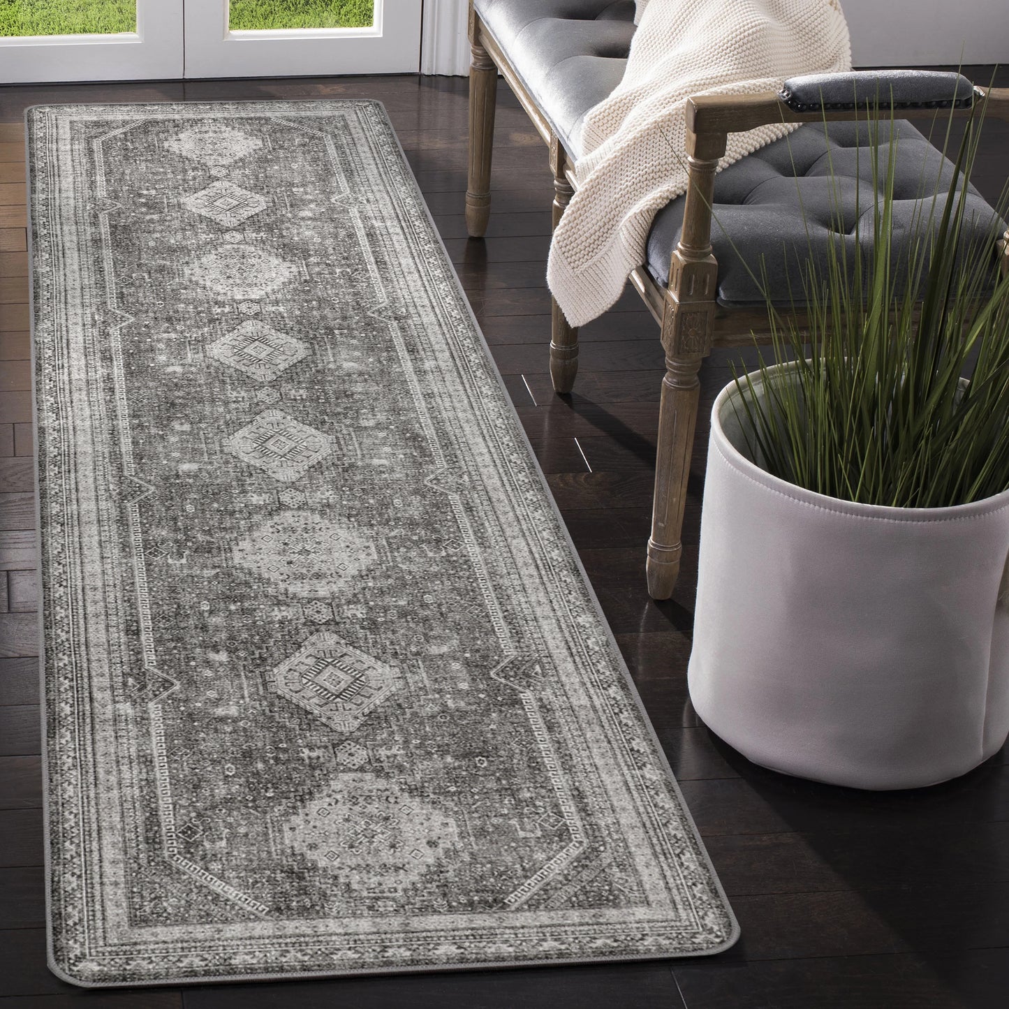 KUETH Area Rug Living Room Clearance, Non Slip Indoor Vogue Area Rugs, Low Pile Chenille Large Print Mat for Bedroom Dining Room Home Office and Hall, Gray