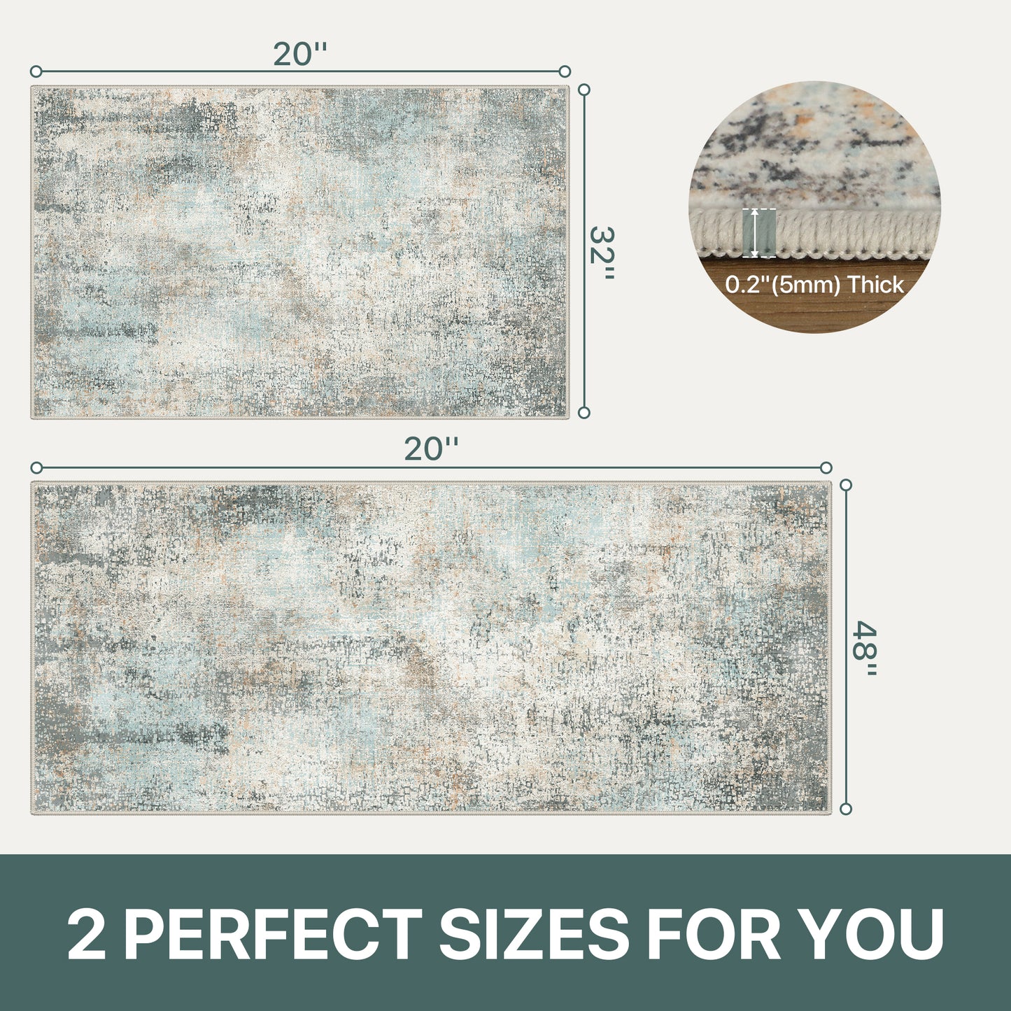 KUETH Kitchen Mats for Floor,Sets of 3 Non Slip Washable Abstract Kitchen Rugs 20"x32"+20"x48"+20"x59", Kitchen Runner Rug with Waterproof for Hallway, Laundry, Bathroon and Bedroom