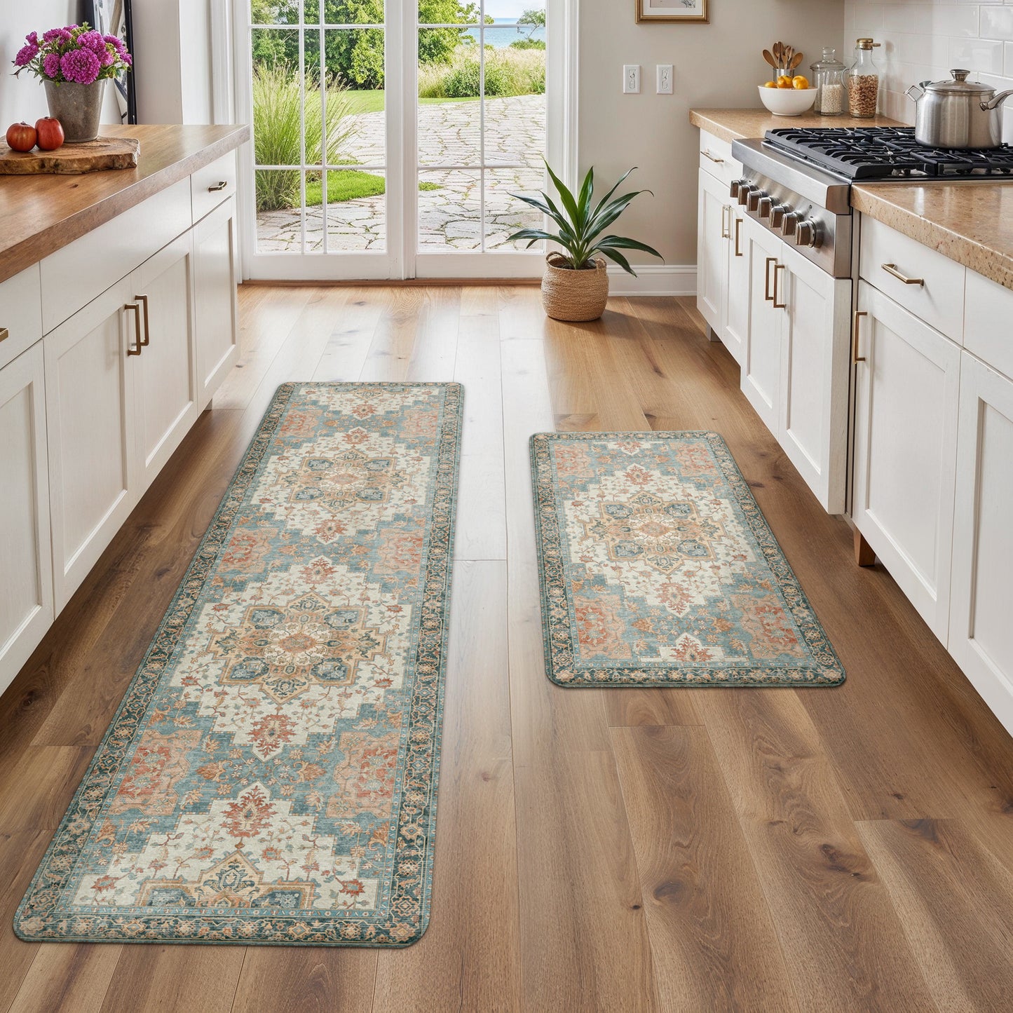 KUETH Kitchen Mats for Floor, Kitchen Rug with Anti Fatigue, Non Slip Washable Kitchen Rug, Set of 2 Kitchen Mat 17"x47"+17"x30", Runner Rug with Waterproof for Bathroon and Bedroom