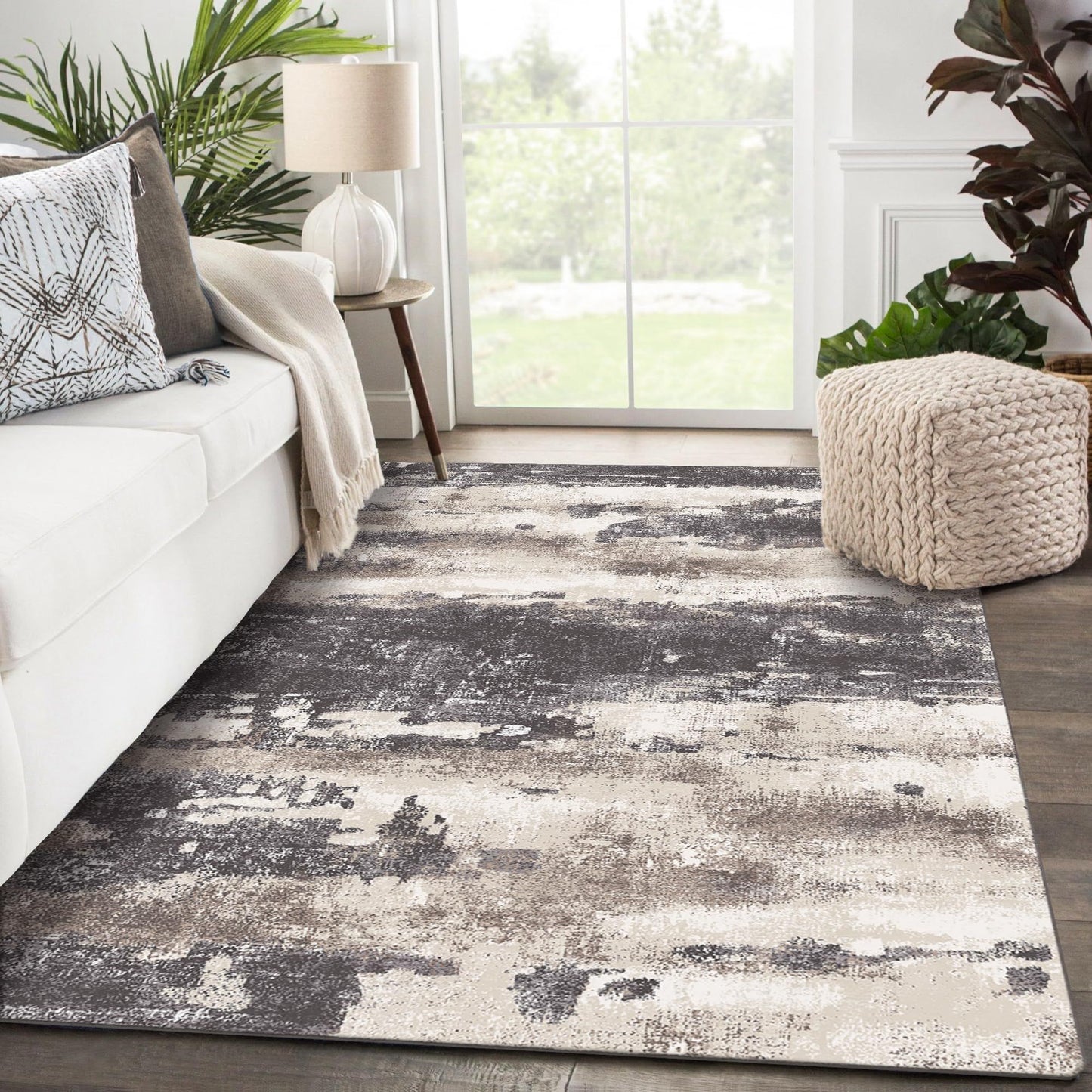 MCOW Area Rugs for Bedroom Abstract Machine Washable Vintage Rugs Distressed Modern Print Throw Rug for Living Room Aesthetic, Non Slip Carpet with Gripper