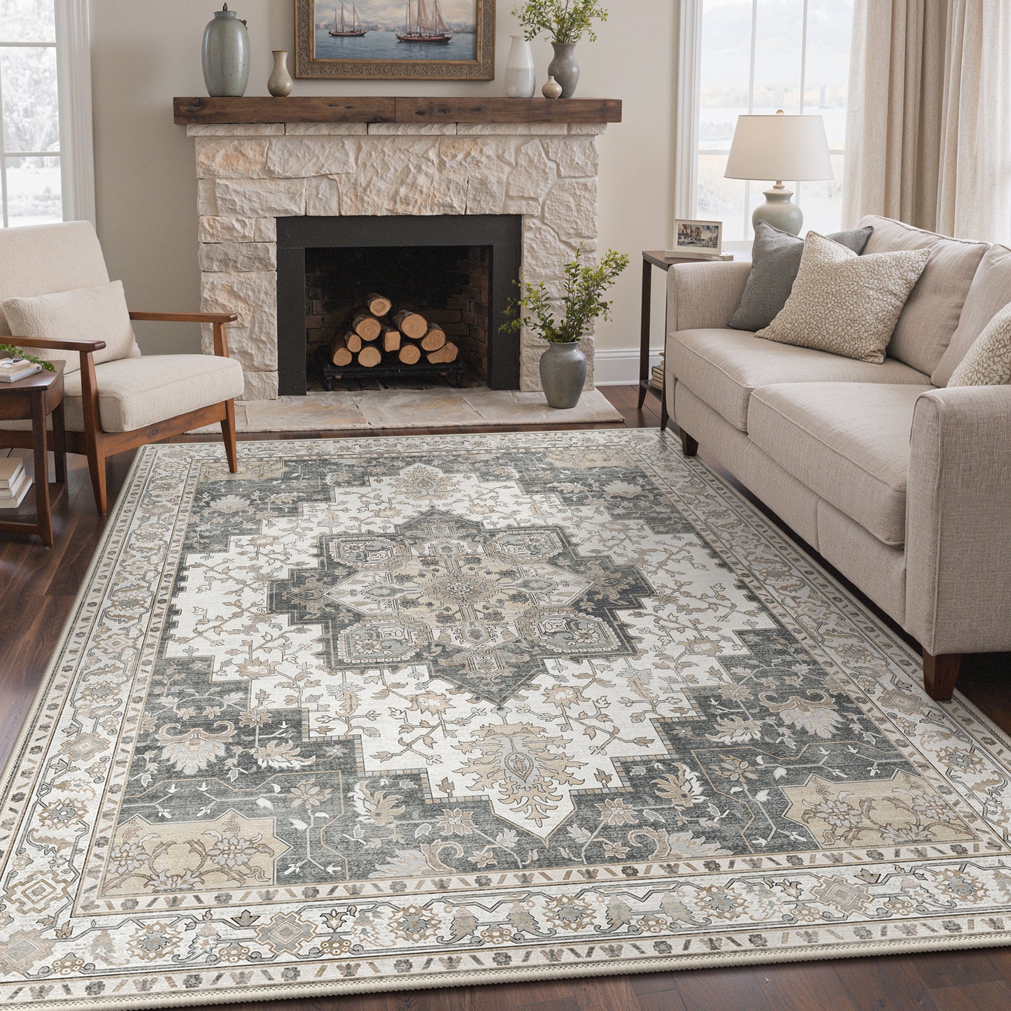 KUETH  Area Rugs Machine Washable Rugs for Living Room, Non Slip Throw Rug with Rubber Backing, Rug for Entryway、Bedroom、Kitchen、Floor and Dining Room