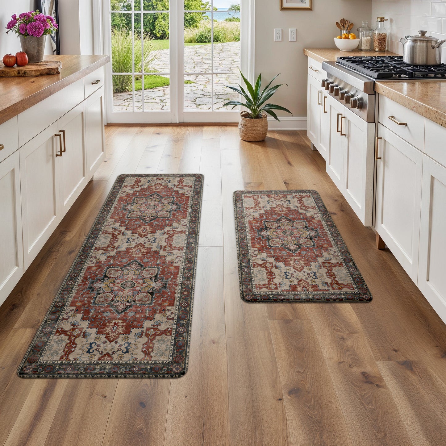 KUETH Kitchen Mats for Floor, Kitchen Rug with Anti Fatigue, Non Slip Washable Kitchen Rug, Set of 2 Kitchen Mat 17"x59"+17"x30", Runner Rug with Waterproof for Bathroon and Bedroom