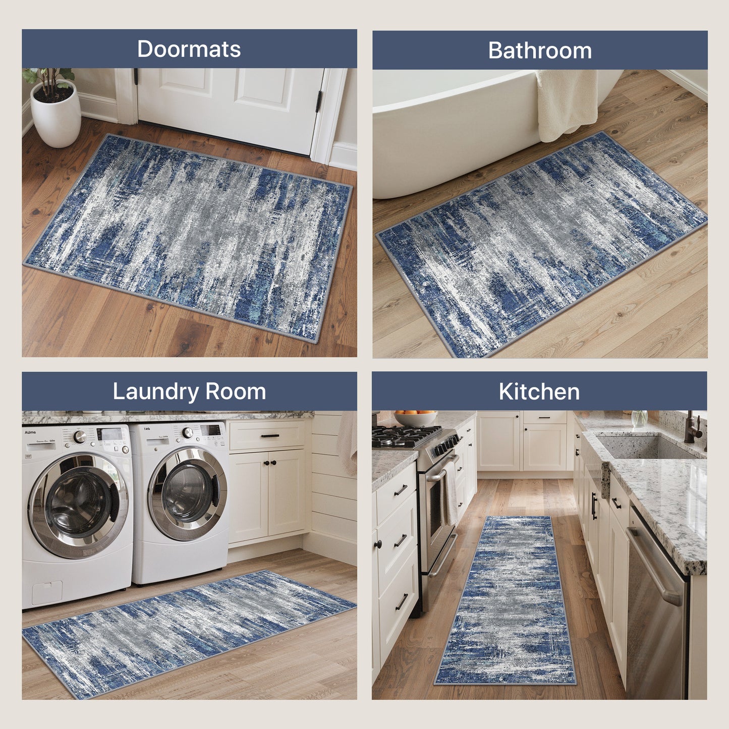 KUETH Kitchen Mats for Floor,Sets of 3 Non Slip Washable Abstract Kitchen Rugs 20"x32"+20"x48"+20"x59", Kitchen Runner Rug with Waterproof for Hallway, Laundry, Bathroon and Bedroom