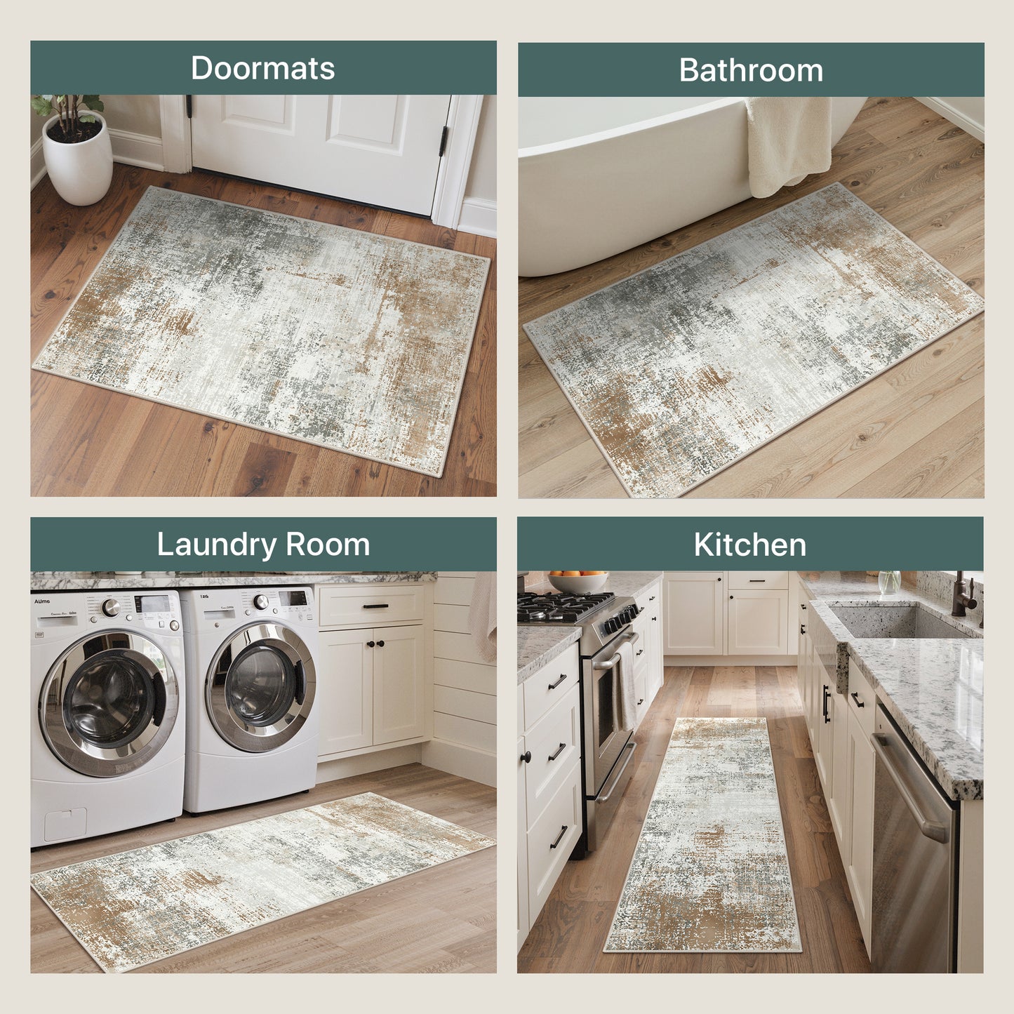 KUETH Kitchen Mats for Floor,Sets of 3 Non Slip Washable Abstract Kitchen Rugs 20"x32"+20"x48"+20"x59", Kitchen Runner Rug with Waterproof for Hallway, Laundry, Bathroon and Bedroom
