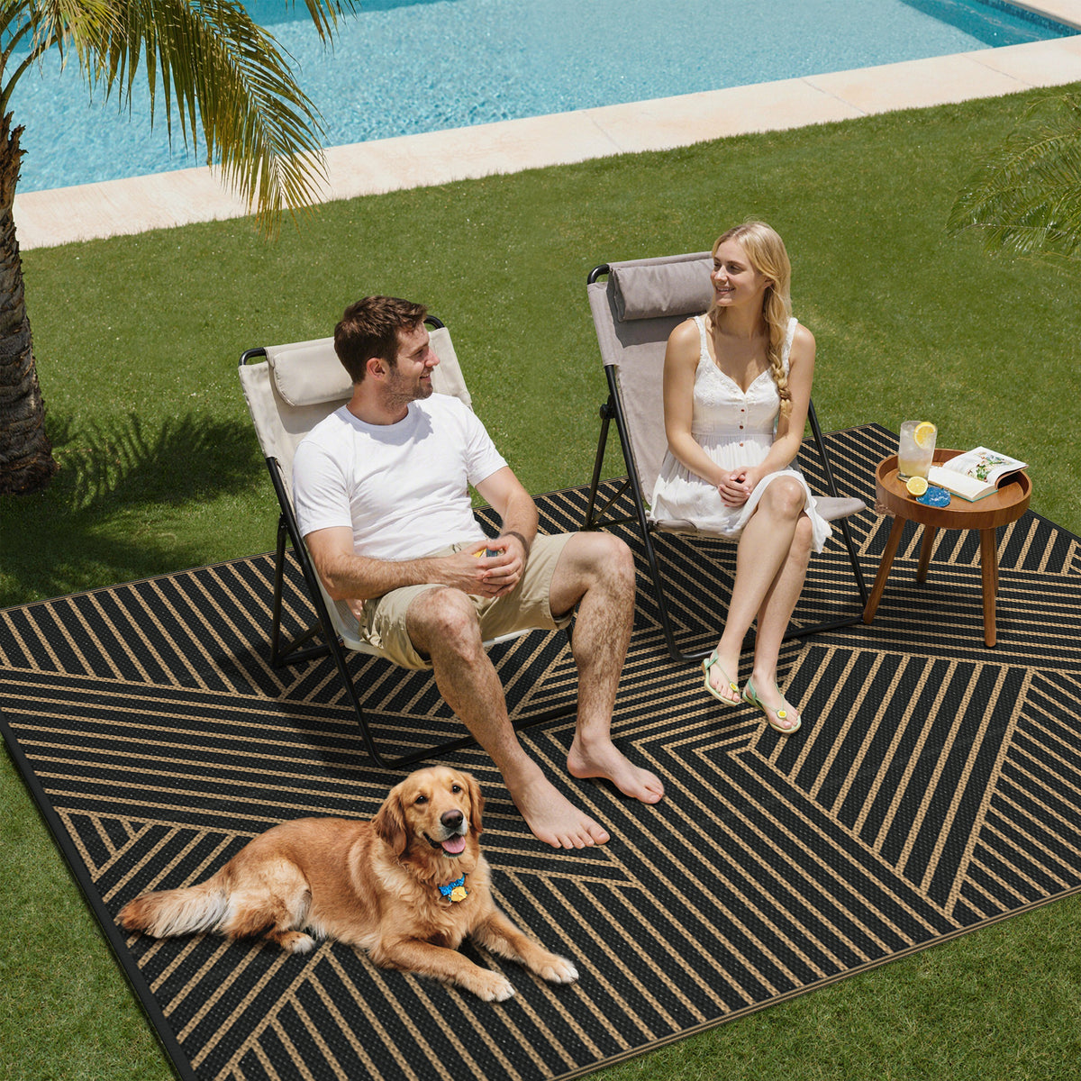 KUETH 5'x 8'Outdoor Plastic Rug Foldable Waterproof UV Resistant Outdoor Patio Geometric RV Deck Rug