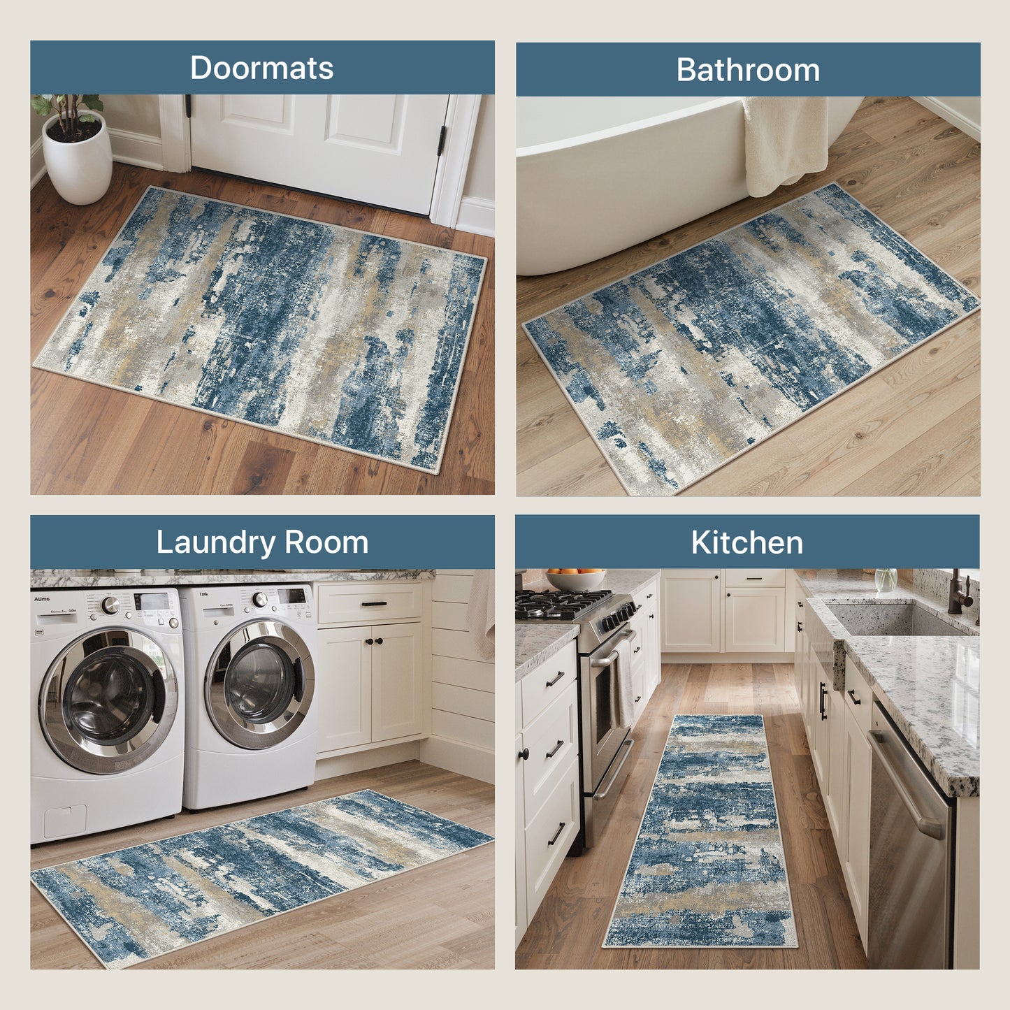 KUETH Kitchen Mats for Floor,Sets of 3 Non Slip Washable Abstract Kitchen Rugs 20"x32"+20"x48"+20"x59", Kitchen Runner Rug with Waterproof for Hallway, Laundry, Bathroon and Bedroom