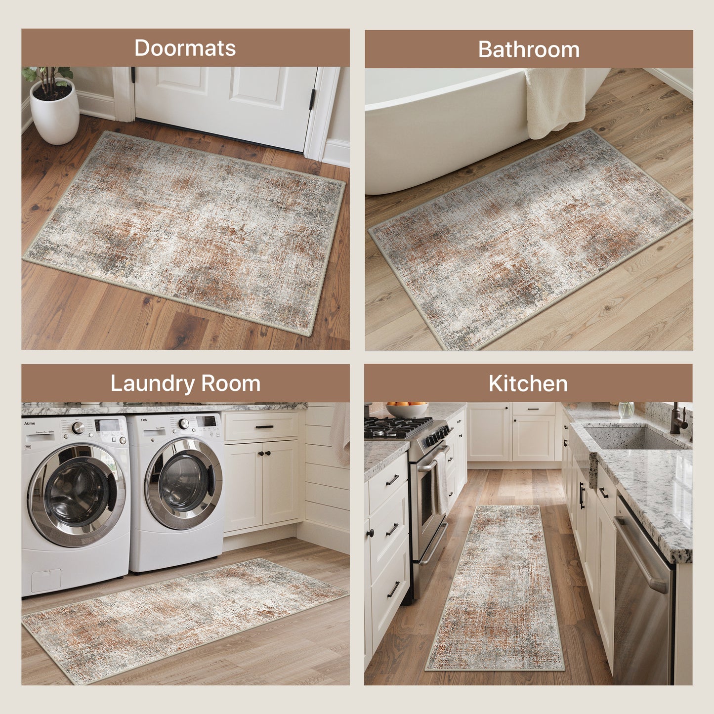 KUETH Kitchen Mats for Floor,Sets of 3 Non Slip Washable Abstract Kitchen Rugs 20"x32"+20"x48"+20"x59", Kitchen Runner Rug with Waterproof for Hallway, Laundry, Bathroon and Bedroom