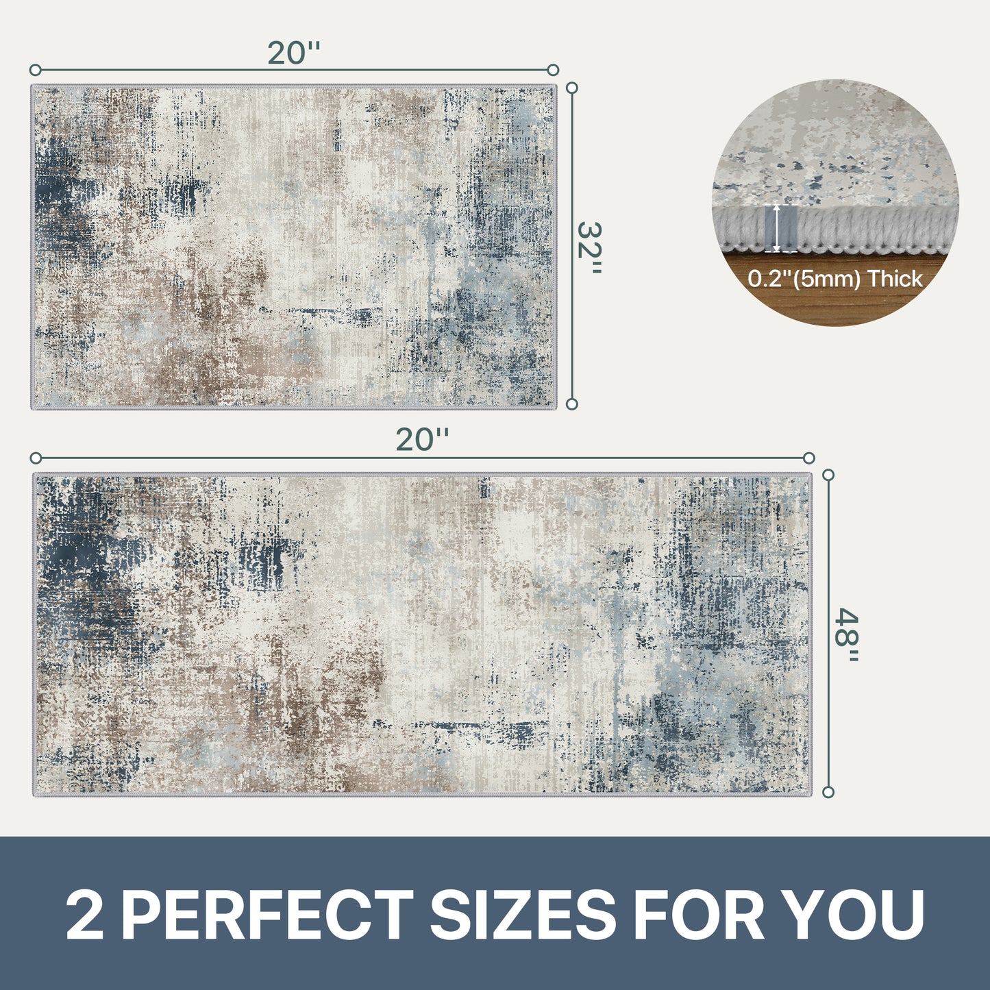 KUETH Kitchen Mats for Floor,Sets of 3 Non Slip Washable Abstract Kitchen Rugs 20"x32"+20"x48"+20"x59", Kitchen Runner Rug with Waterproof for Hallway, Laundry, Bathroon and Bedroom