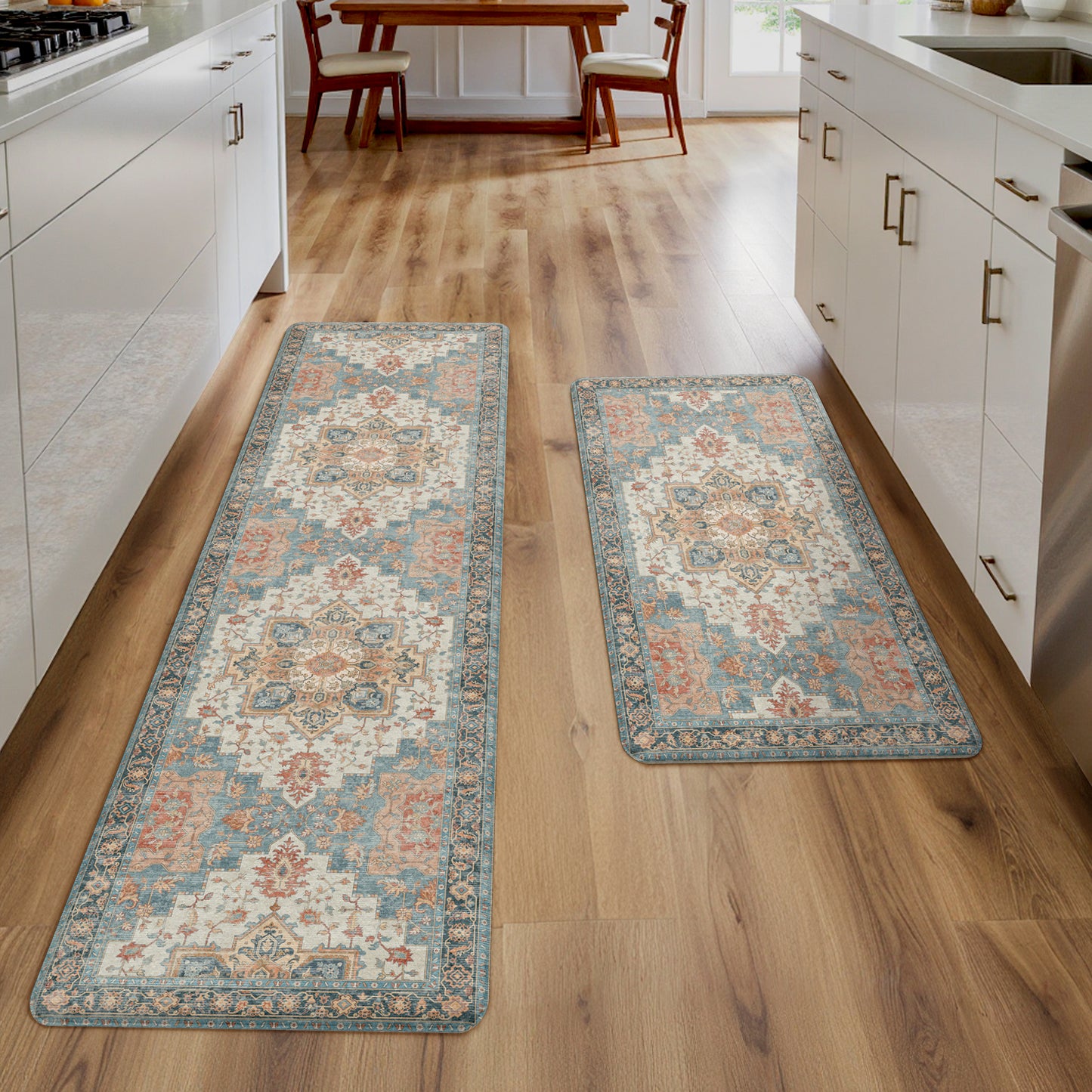 KUETH Kitchen Mats for Floor, Kitchen Rug with Anti Fatigue, Non Slip Washable Kitchen Rug, Set of 2 Kitchen Mat 17"x47"+17"x30", Runner Rug with Waterproof for Bathroon and Bedroom