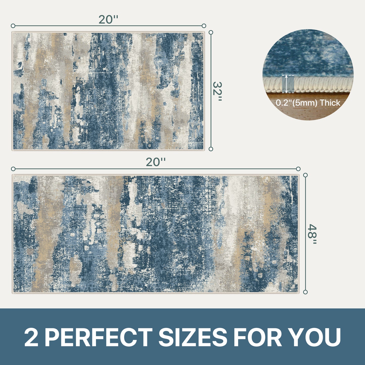 KUETH Kitchen Mats for Floor,Sets of 3 Non Slip Washable Abstract Kitchen Rugs 20"x32"+20"x48"+20"x59", Kitchen Runner Rug with Waterproof for Hallway, Laundry, Bathroon and Bedroom