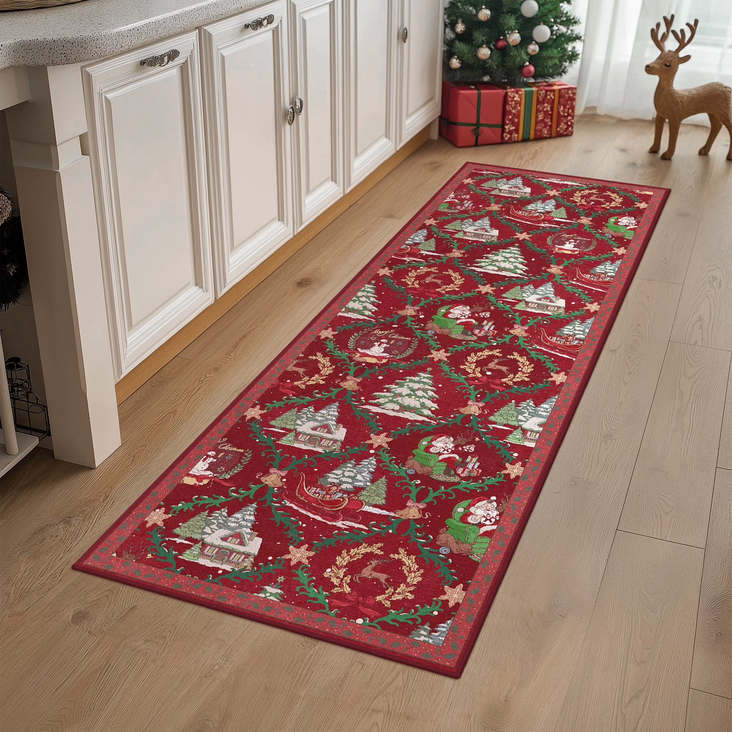 KUETH Christmas Runner Rugs 2x5 Machine Washable Non Slip Red Rugs for Kitchen,doorways and Hallway Decor